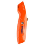 Irwin orange hi-vis retractable utility knife with 3-position blade slide and included replacement blades