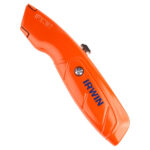 Irwin orange hi-vis retractable utility knife with 3-position blade slide and included replacement blades
