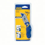 Irwin folding lockback quick-change utility knife with metal handle and included replacement blades